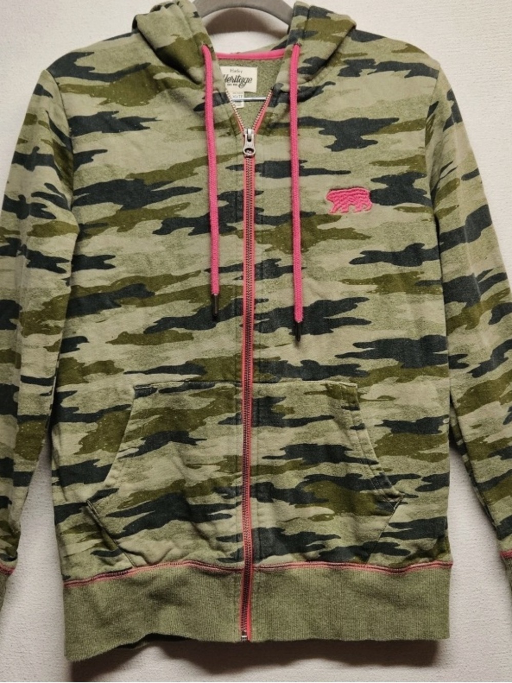 Hatley Camo Zip Hoodie with Pink Trim